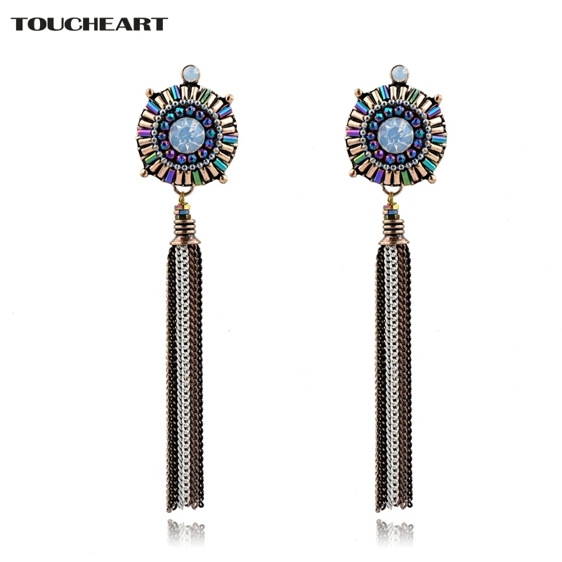 

TOUCHEART Long Tassel Multicolor Crystal Bead Fashion Jewelry Geometric Dangle Drop Earrings for Women SER160103