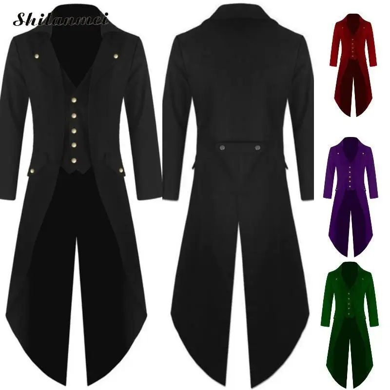 

Medieval Renaissance Halloween 2018 Cosplay Batman Uniform Costume Men's Steampunk Vintage Tailcoat Gothic Victorian Frock Coat