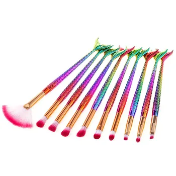 

Free shipping JIGONG 10pcs Professional Mermaid Makeup Brushes Foundation Eyeshadow Brush Cosmetic Makeup for eye