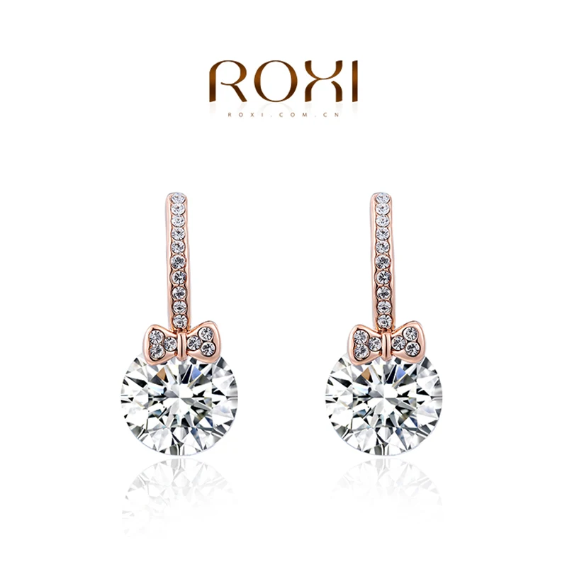 

ROXI Brand Earrings For Women Bowknot Pendant Rose Gold Color Ear Stud Earrings For Women Party Wedding Fashion Jewelry