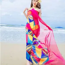 Горячее предложение, женское шифоновое пляжное бикини с принтом, прозрачная свободная повязка, шарф, парео, купальный костюм саронг, женская летняя пляжная одежда