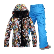 Gsou снег Мужская зимняя уличная водонепроницаемая лыжный костюм windrpoof лыжная куртка для сноуборда брюки для-30 градусов