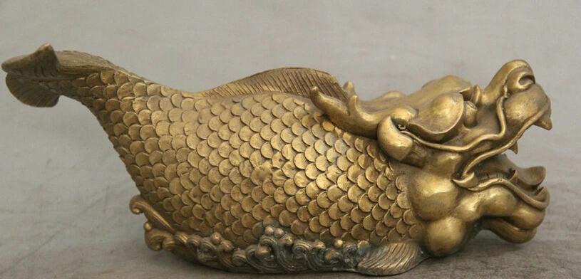 

Collectible bronze S1794 9" Chinese Brass Folk Feng Shui Animal Dragon Fish barracuda sculpture Statue (B0413)