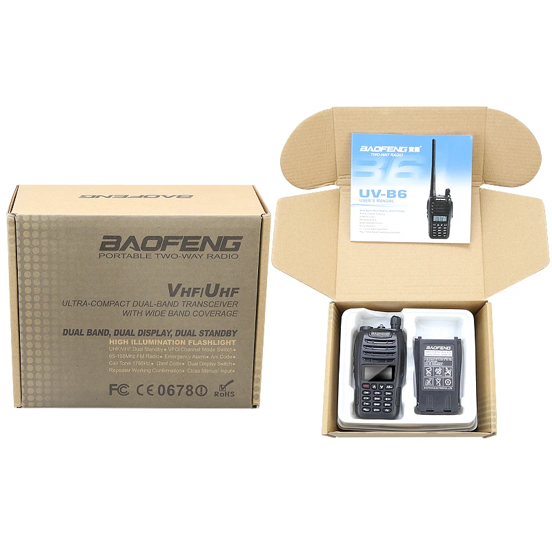 Original Baofeng UV-B6 Dual Band VHF UHF 5W Wireless Ham Radio Communication Equipment with Flashlight Free Earphone Original Baofeng UV-B6 Dual Band VHF UHF 5W Wireless Ham Radio Communication Equipment with Flashlight Free Earphone