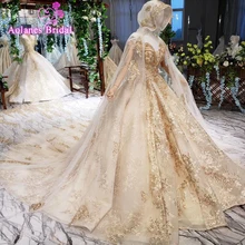 Роскошное Золотое свадебное платье с открытыми плечами, с накидкой, с капюшоном, с вуалью, Длинные свадебные бальные платья, платье принцессы, Vestido De Noiva