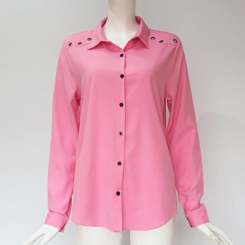 

Women Blouse Tops Ladies Work Summer Long Sleeve Plus size Shirt Fashion Business Solid Casual Formal Stand Collar