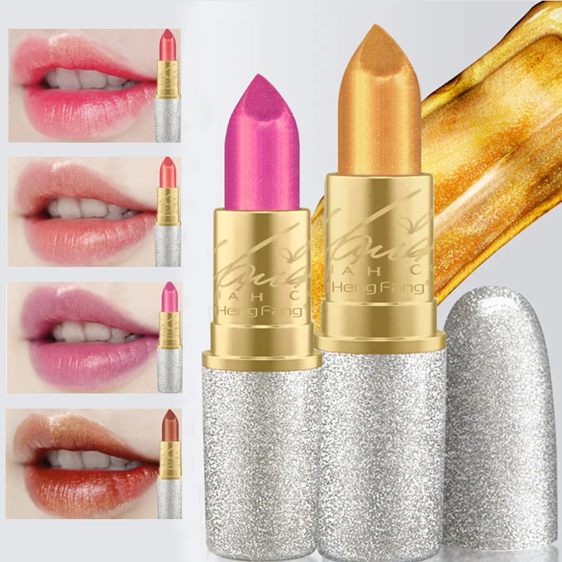 

New Fashion Glitter Lipstick Color Cosmetics Waterproof Makeup Lip Stick Pigment Red Nude Long Lasting Gold Shimmer Lipstick Kit