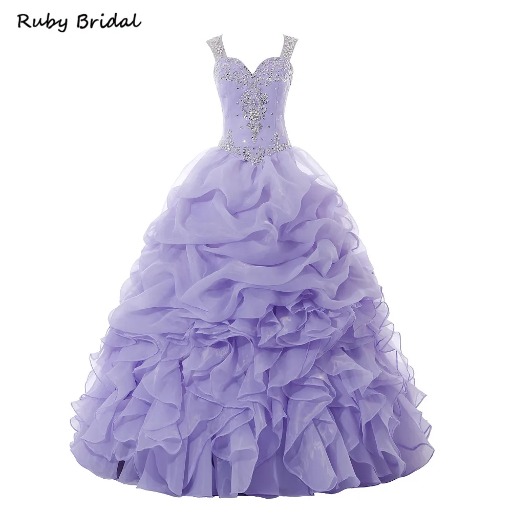 

Ruby Bridal 2017 Vestido De Festa Long Prom Dresses Ball Gown Elegant Long Purple Organza Beaded Catch Bubble Party Gown PP001