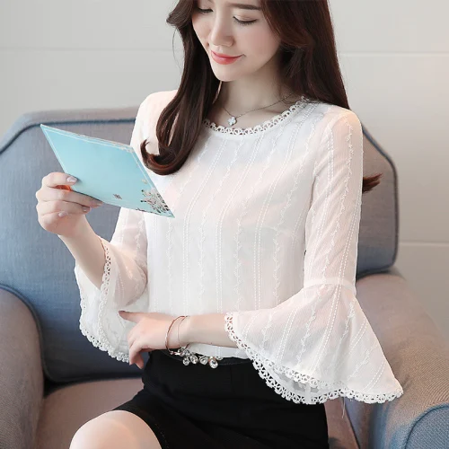 Spring Korean Version Chiffon Women White Shirt 2019 New Style Autumn Pure Color Work Wear Female Fashion Temperament Blouses