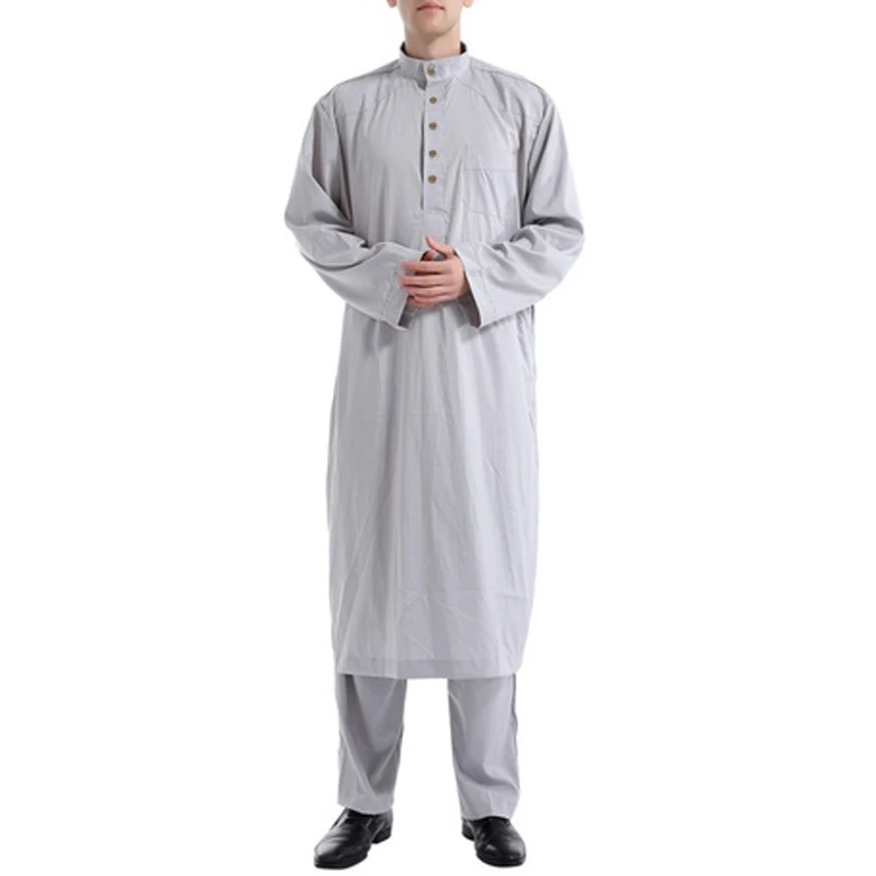 INCERUN, мусульманская одежда, мужской халат, Saudi thebe, халат, кафтан, платье, Camisas Masculina, Саудовская Аравия, полная длина, халат, домашняя одежда - Цвет: Grey