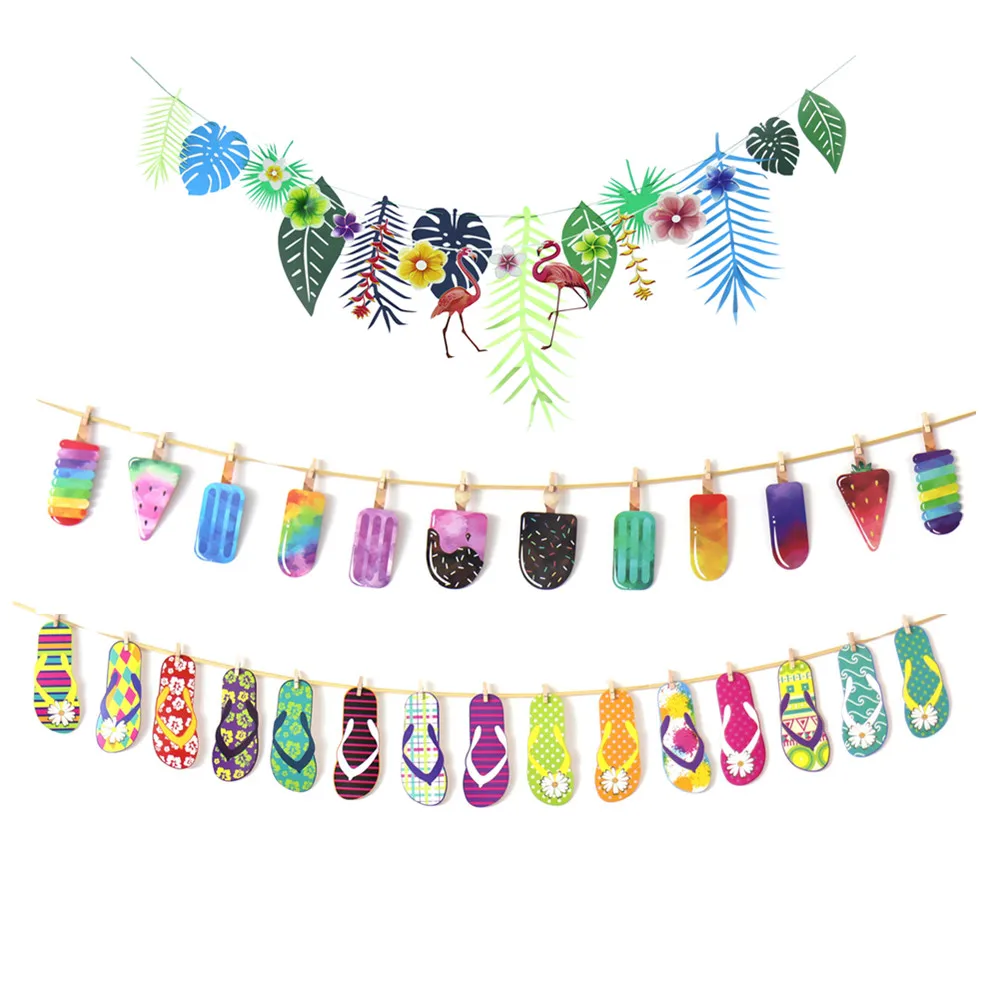 

2m Hawaii Party DIY Hanging Decoration Aloha Party Pineapple Banners for BBQ Hawaii Tropical Party Garland Glitter Flip Flops