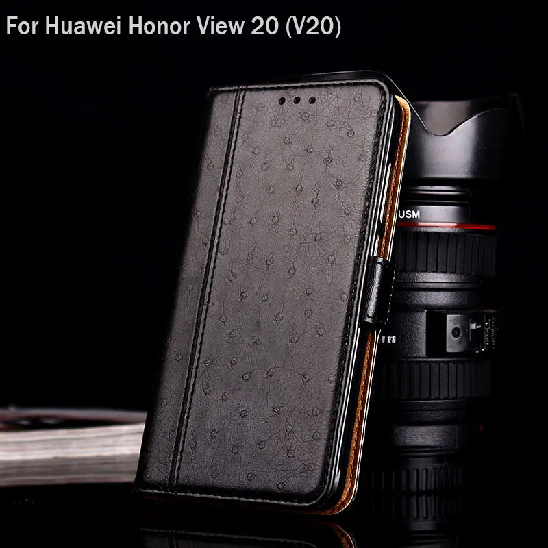 

for huawei honor view 20 case Luxury Ostrich Leather coque with Stand phone Cases huawei honor view 20 v20 funda Flip cover capa