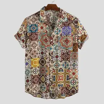

Summer Printing Mens Hawaiian Shirt Beach Breathable 2020 Vacation Lapel Neck Blouse Short Sleeve Casual Ethnic Style Shirts Men