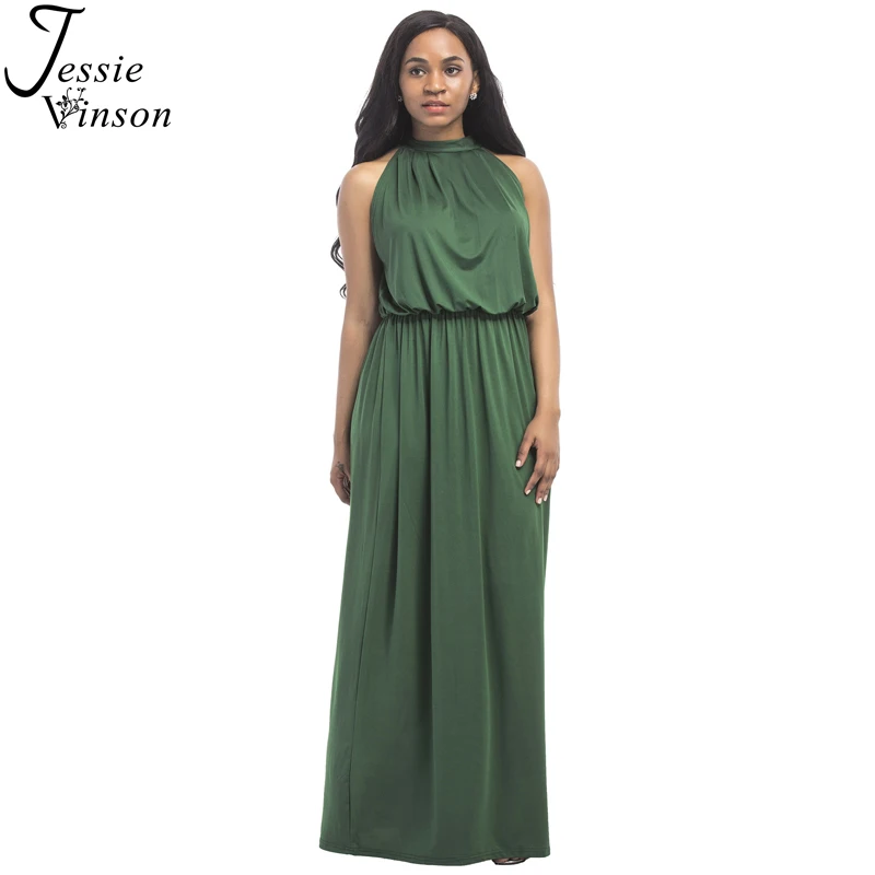Kopen Jessie Vinson Fashion Vrouwen O hals Mouwloze Maxi Jurk Solid Elegante Dames Avondfeest Lange Jurk Casual Plus Size Tank