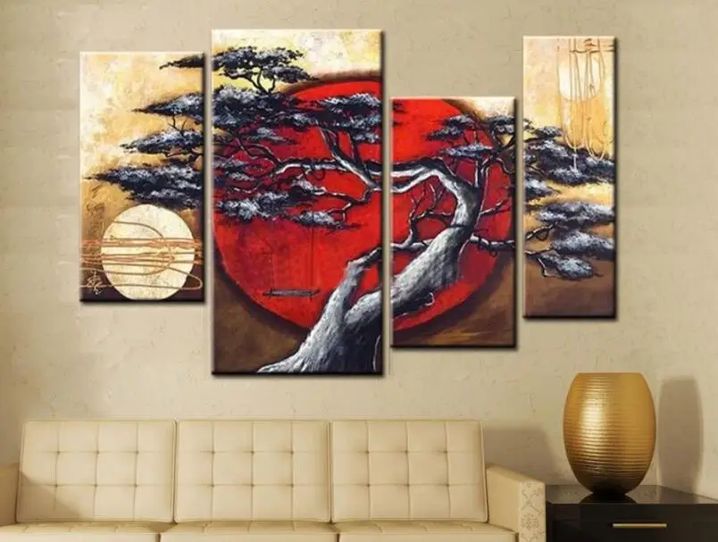 

4 pcs,Full Round diy Diamond Painting Stitch Cross,sunset tree landscape,5D Diamond Embroidery,diamond Mosaic stickers decor