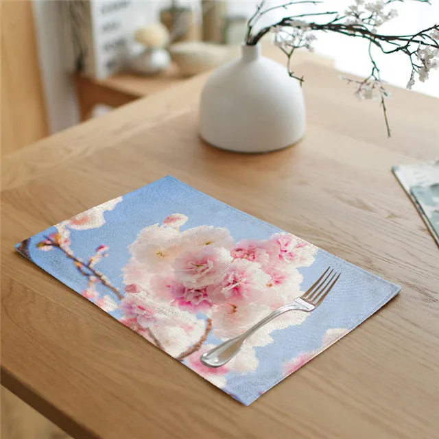 Весенние цветные растения Скатерть прямоугольная японские цветы чайное полотенце Слива losom льняная ткань салфетки хлопок кухонное полотенце s - Цвет: 1