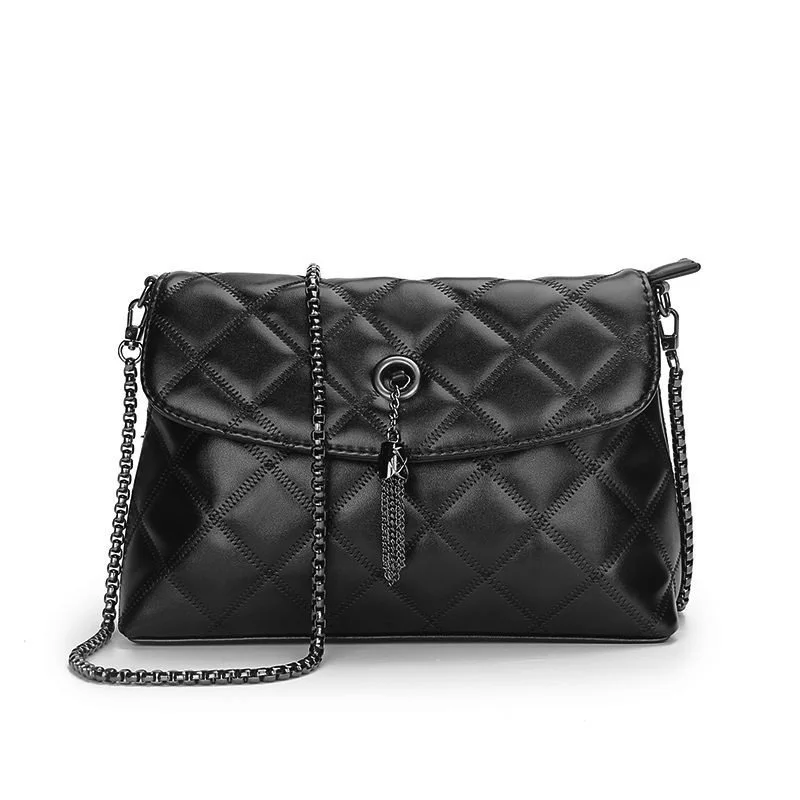 Occident Style Classic Ladies Quilted Bag Imported PU Leather Fashion Diamond Lattice Women Shoulder Bag Black