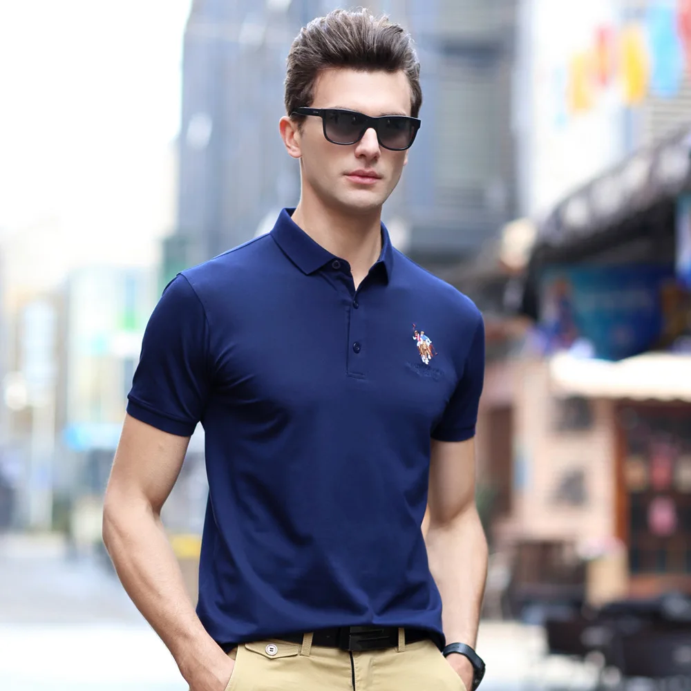 Formal Pure Cotton Solid Polo Shirts Men's Business Short-sleeve Turn Collor Tops Clothings 1760 - Polo Shirts - AliExpress