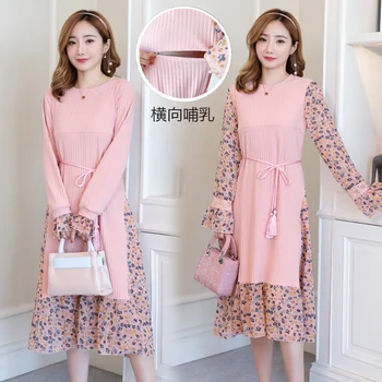 

Fashion Long Sleeve Nursing Dress Maternity Long Dresses For Pregnant Women Breastfeeding Pregnancy Feeding Chiffon Dress Wear