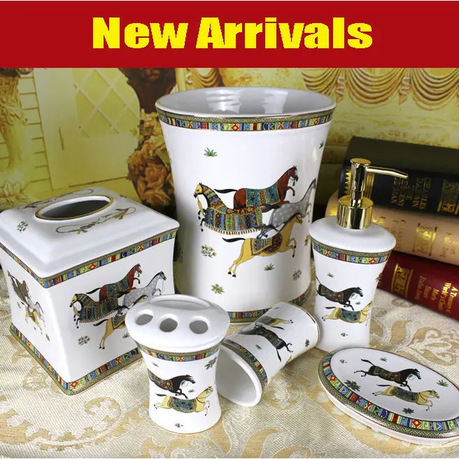 

Porcelain bathroom sets ceramic bathroom sets god horse design white glazed bathroom sets 6 pieces housewarming gifts