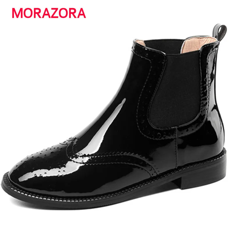 

MORAZORA 2018 new autumn winter stretch fabric+genuine leather boots round toe ankle boots for women fashion chelsea boots