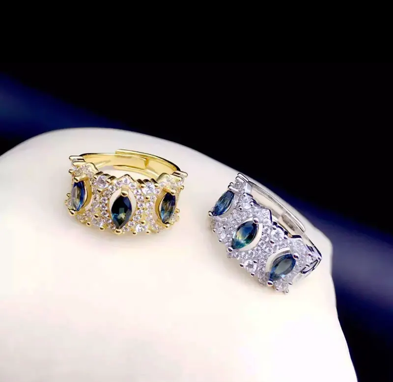 Женское кольцо с натуральным сапфировым камнем, настоящее чистое серебро, драгоценные камни, ювелирные изделия, кольца
