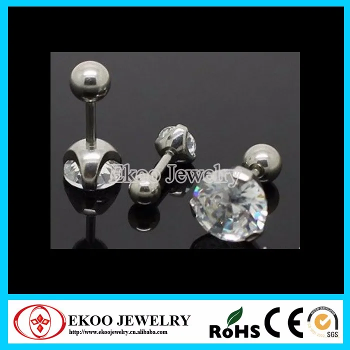 1Y316L Surgical Steel Pronged Round CZ Ear Tragus