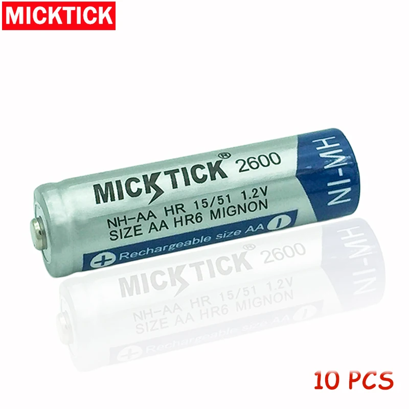 

MICKTICK 10Pcs 10x 1.2V AA 5# 2A 2600mAh NI-MH Battery battiries batteria Rechargeable Low self Battery Capacity camera,toys