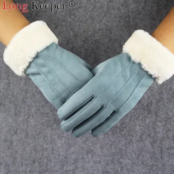 

Long Keeper Winter Touch Screen Gloves Women Mitten Velvet Guantes Faux Suede Leather Full Finger Soft Anti Slip Warm Autumn New