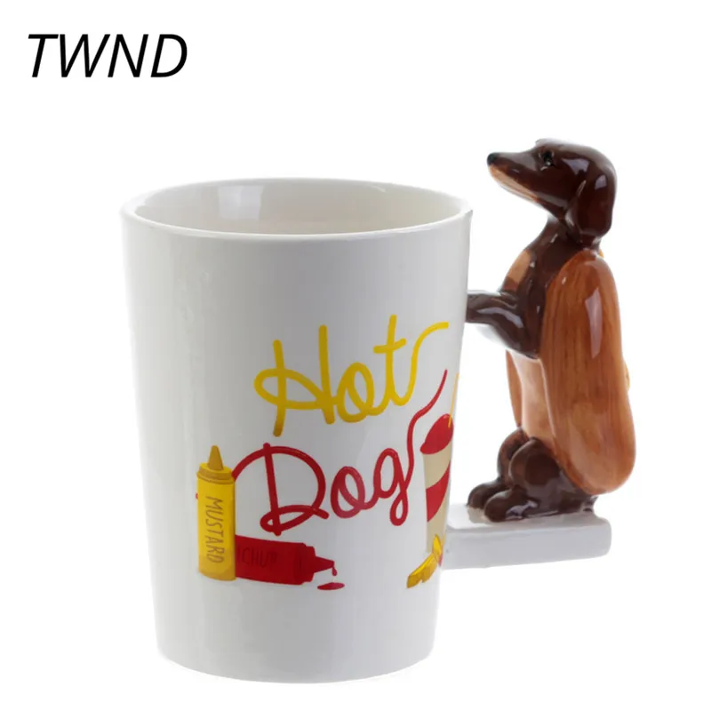 3D милая собака Кофе Кружки чай молочные чашки ручная роспись мультфильм посуда для напитков - Цвет: 1