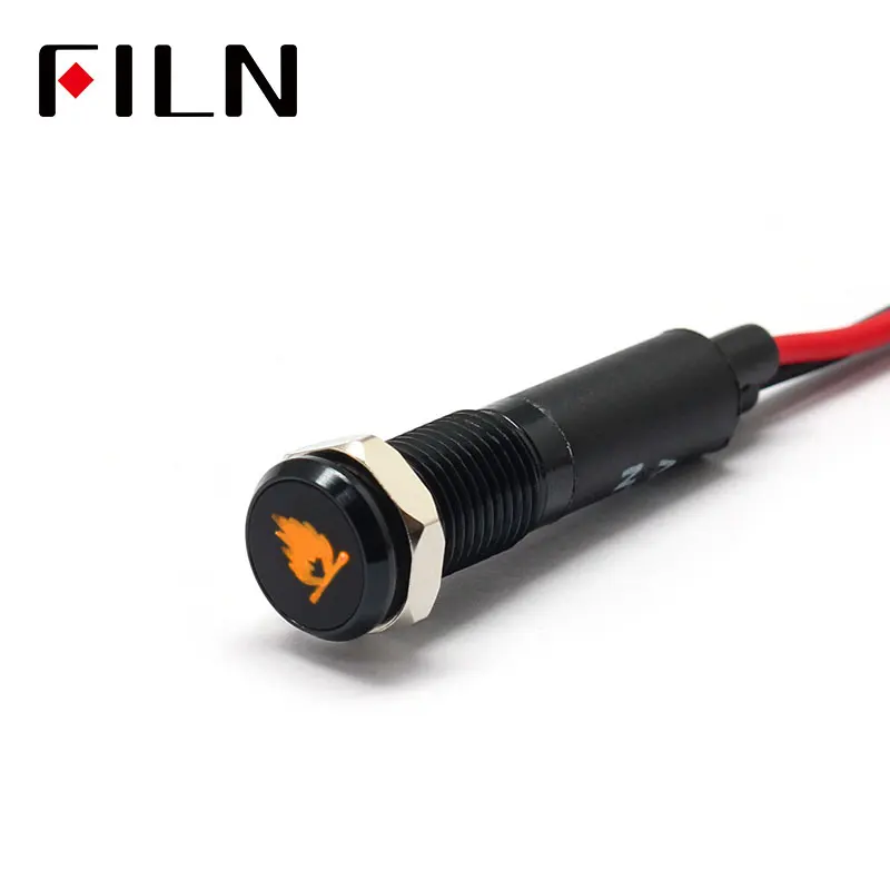 FILN 8mm  Car dashboard The flame symbol led red yellow white blue green 12v led indicator light with 20cm cable