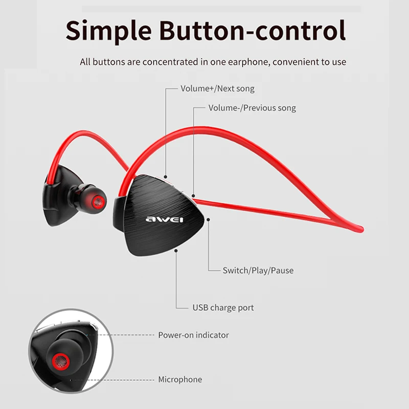 Bluetooth Наушники AWEI водонепроницаемые спортивные беспроводные наушники для бега