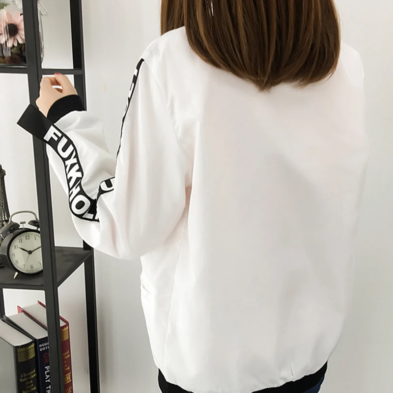 Woemns Jacket Spring Autumn New Women Bomber Jackets Print Casual Coat Female O-Neck Pockets Basic Jackets Korean Style