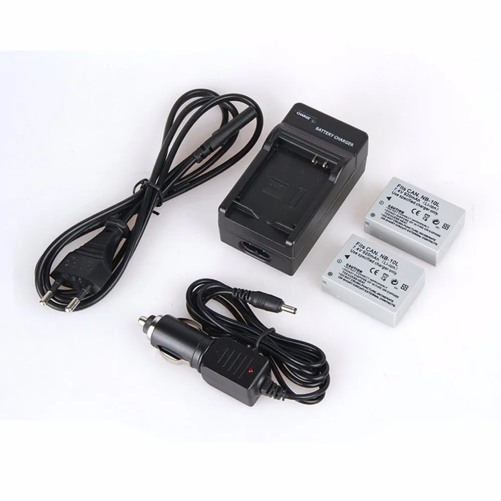 2PCS NB 10L Digital Camera Batteries 920mAh 7.4V + Charger Set for
