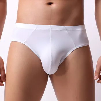 

Sexy Underwear Men Seamless Briefs Shorts Man Ice Silk Low Waist Panties Solid Semi-transparent U Convex Pouch Hot Underpants