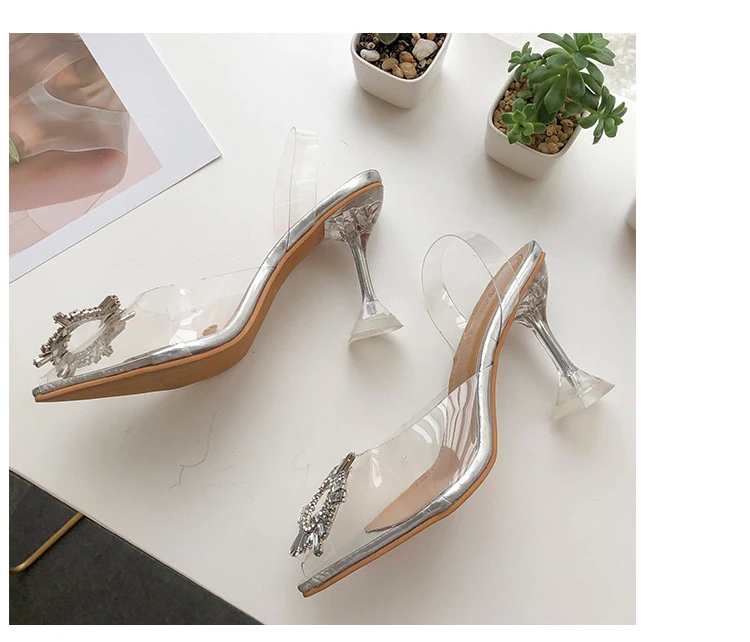 Прозрачные босоножки из пвх; женская свадебная обувь на высоком каблуке с украшением в виде кристаллов; женские босоножки; шлепанцы на высоком каблуке и шлепанцы; женская обувь; сезон лето