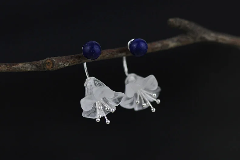 LiiJi Unique Natural Stone Blue Lapis lazuli Crystal flowers Stud Fashion Earring for Women Nice Gift LiiJi Unique Natural Stone Blue Lapis lazuli Crystal flowers Stud Fashion Earring for Women Nice Gift