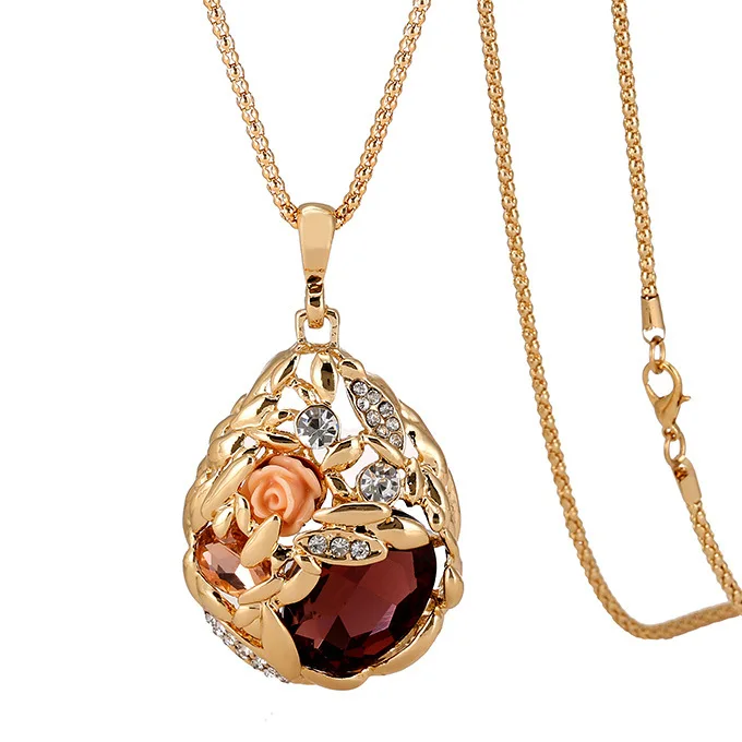 JINSE модное ожерелье-свитер золотого цвета, цепочка с попкорном, ювелирные изделия с кристаллами, ожерелье с кулоном, женский подарок, розовое ожерелье NEB005 - Окраска металла: purple