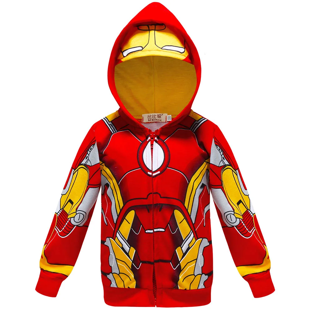 Мальчик Толстовки с капюшоном на молнии, пальто, комбинезон, для детей, верхняя одежда Костюмы детская Железный человек Человек-паук, куртки "Мстители" детская одежда - Цвет: Red