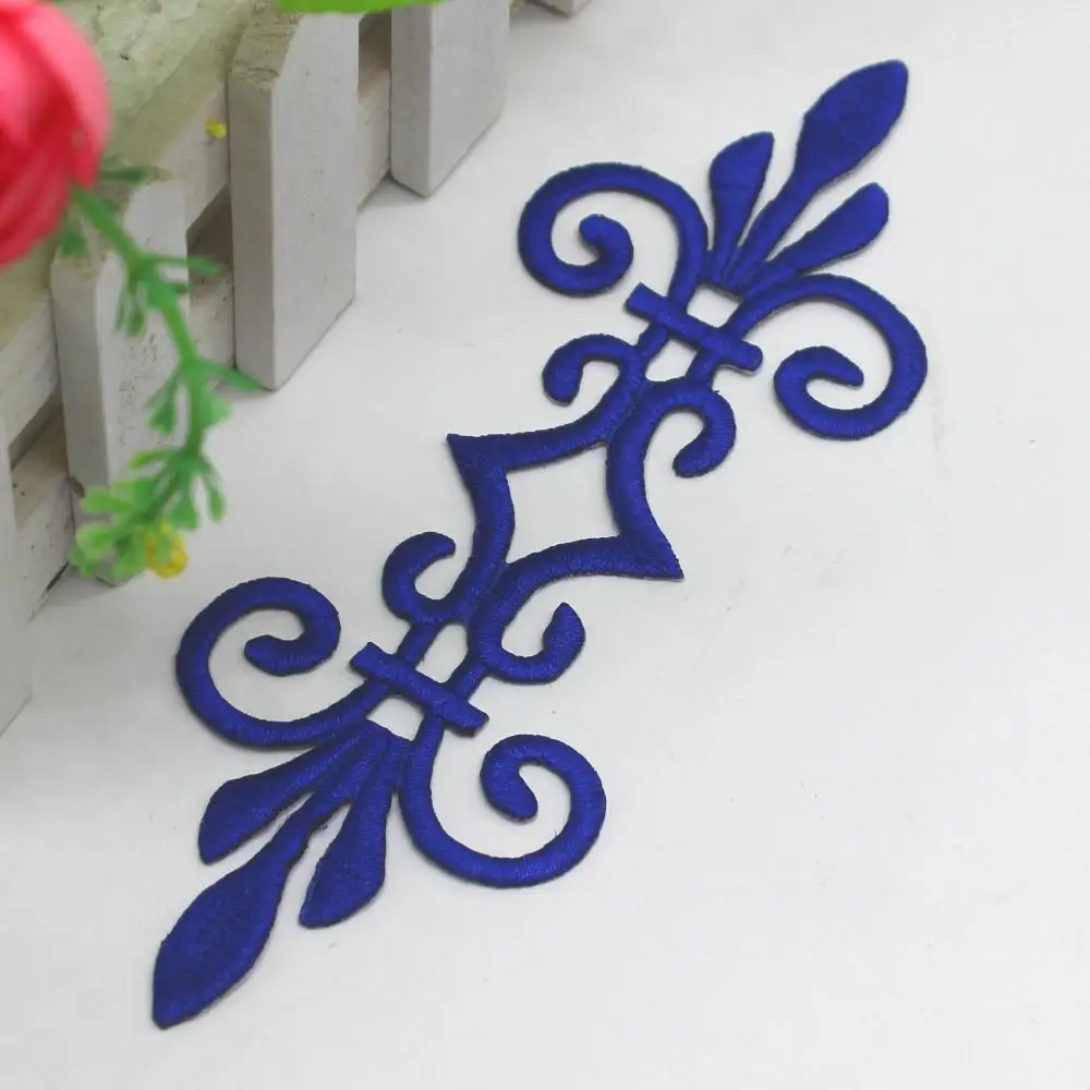 Royal Blue YACKALASI, 5 шт./лот, железная вышивка, аппликация, цветок, костюм, нашивки, золото и серебро, 17,5*6 см, сделай сам - Цвет: Royal Blue