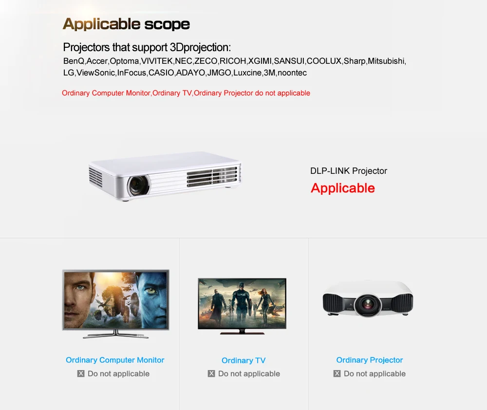 ELECTSHONG DLP 3D Активные затворы очки для Optoma Epson/Sony LG Acer LINK проекторы Gafas Link очки|dlp 3d|gafas