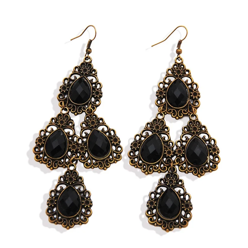 

2018 New Double Circle Round Long Dangle Earrings Alloy Black Color Steampunk Style Earrings For Female Party Jewelry