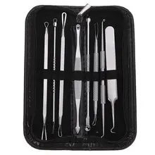 8Pcs Stainless Steel Facial Blackhead Acne Needles Tweezer Remover Set Pimple Removal Popper Tool Face Skin Care Kit With Bag