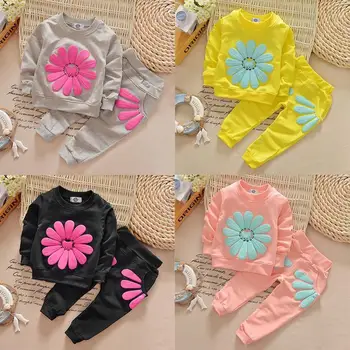 

Sun Flower Cute T-shirt Jumper Tops + Pants Outfit Clothing Spring Fall New Kids Infant Baby Girls Clothes Sets 1 2 3 4 Years