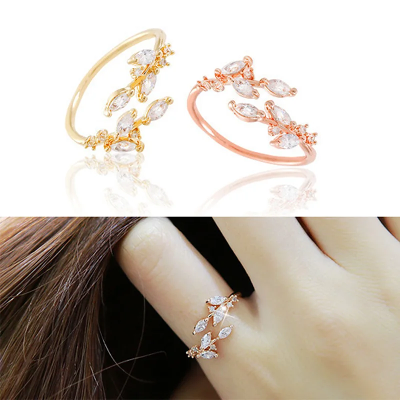 

New Gold Color Tree Leaves Open Rings for Women Punk Jewelry Party Gift Ring Fine Jewelry A0455