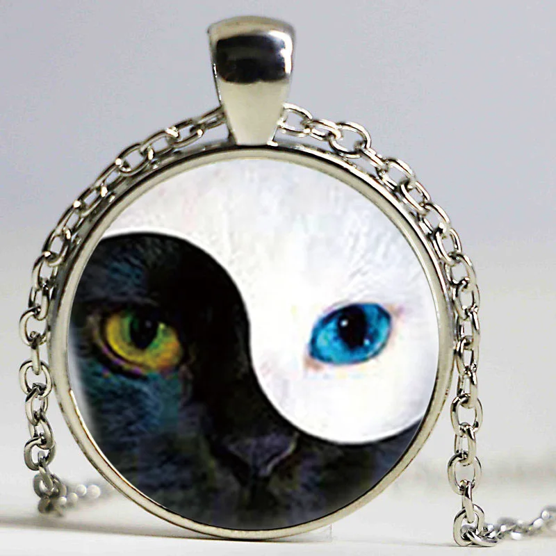 1pcs Yin Yang Cat Round Pendant Choker Statement Silver Women Necklace Jewelry