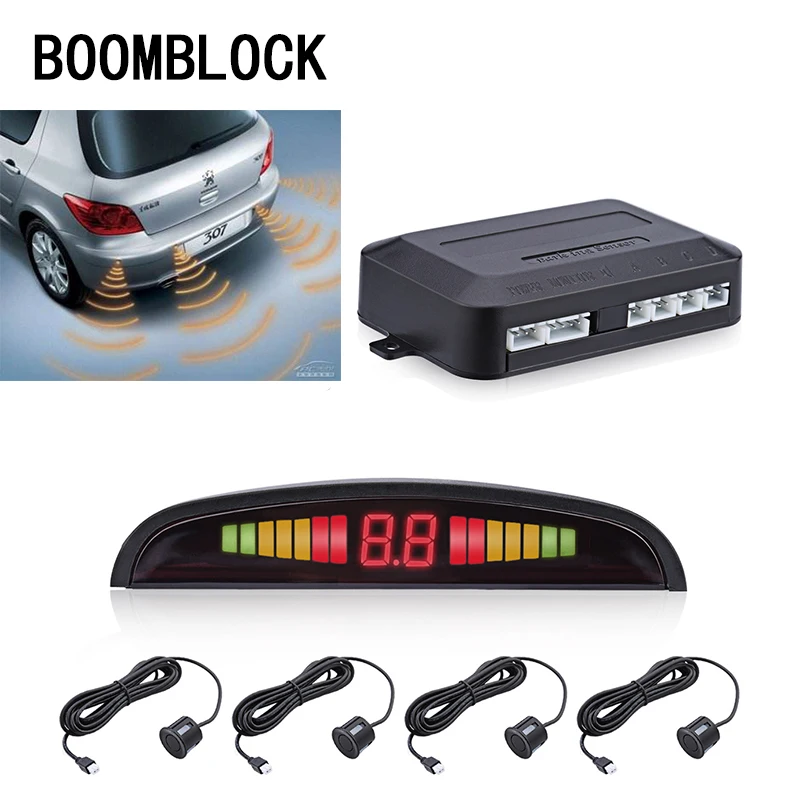 

BOOMBLOCK Car Reversing Radar Parking Sensor LED Display Beep Alert For Peugeot 307 206 Jeep Ford Focus 2 3 VW Polo Golf 4 5 7