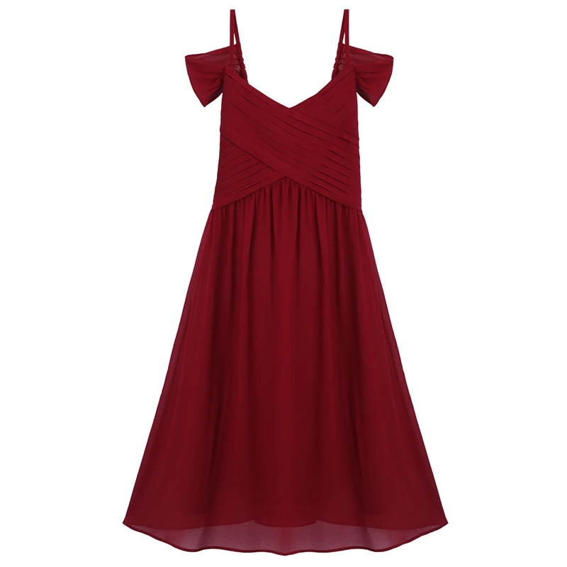 

Elegant Girls Wedding Bridesmaid Dresses for Kids Spaghetti Straps Pleated Long Chiffon Dress Girls School Prom Princess Dress