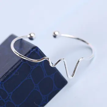 

925 Sterling Silver Bracelet Electrocardiogram Wave Simple Opening Female Star Style