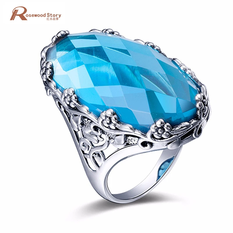 

Authentic Real 925 Sterling Silver Love Knot Finger Ring with Sky Blue Stones For Women Engagement Ring Tibet Handmade Jewelry